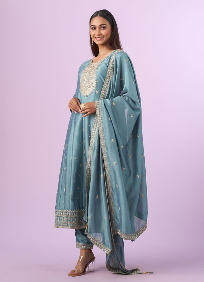 Mohey Women Light Blue Anarkali Suit