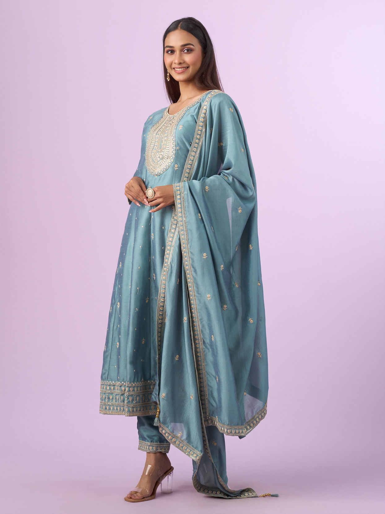 Mohey Women Light Blue Anarkali Suit