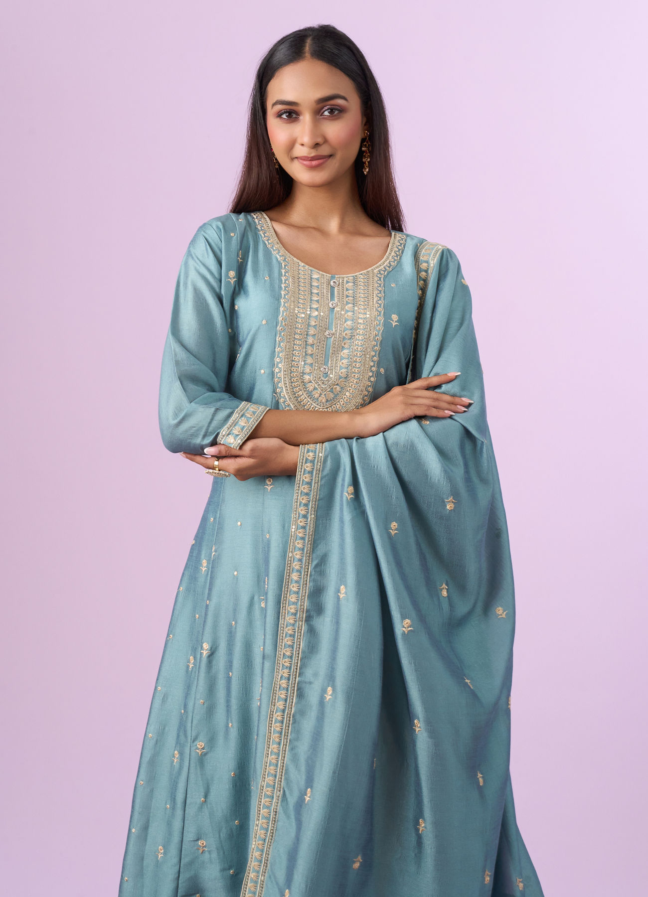 Mohey Women Light Blue Anarkali Suit
