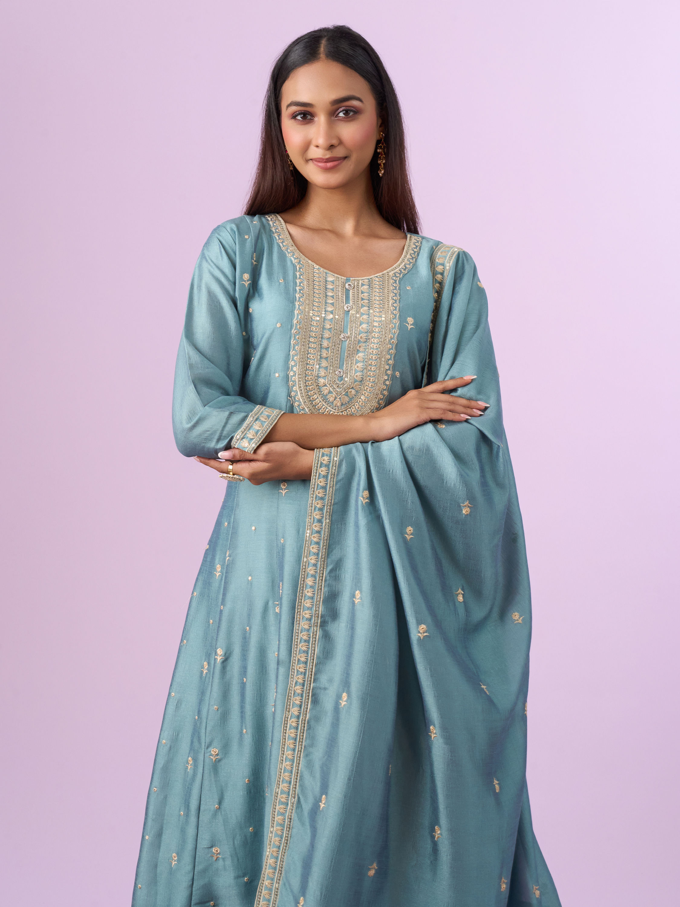 Mohey Women Light Blue Anarkali Suit