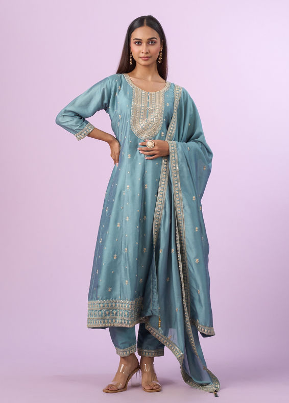 Mohey Women Light Blue Anarkali Suit