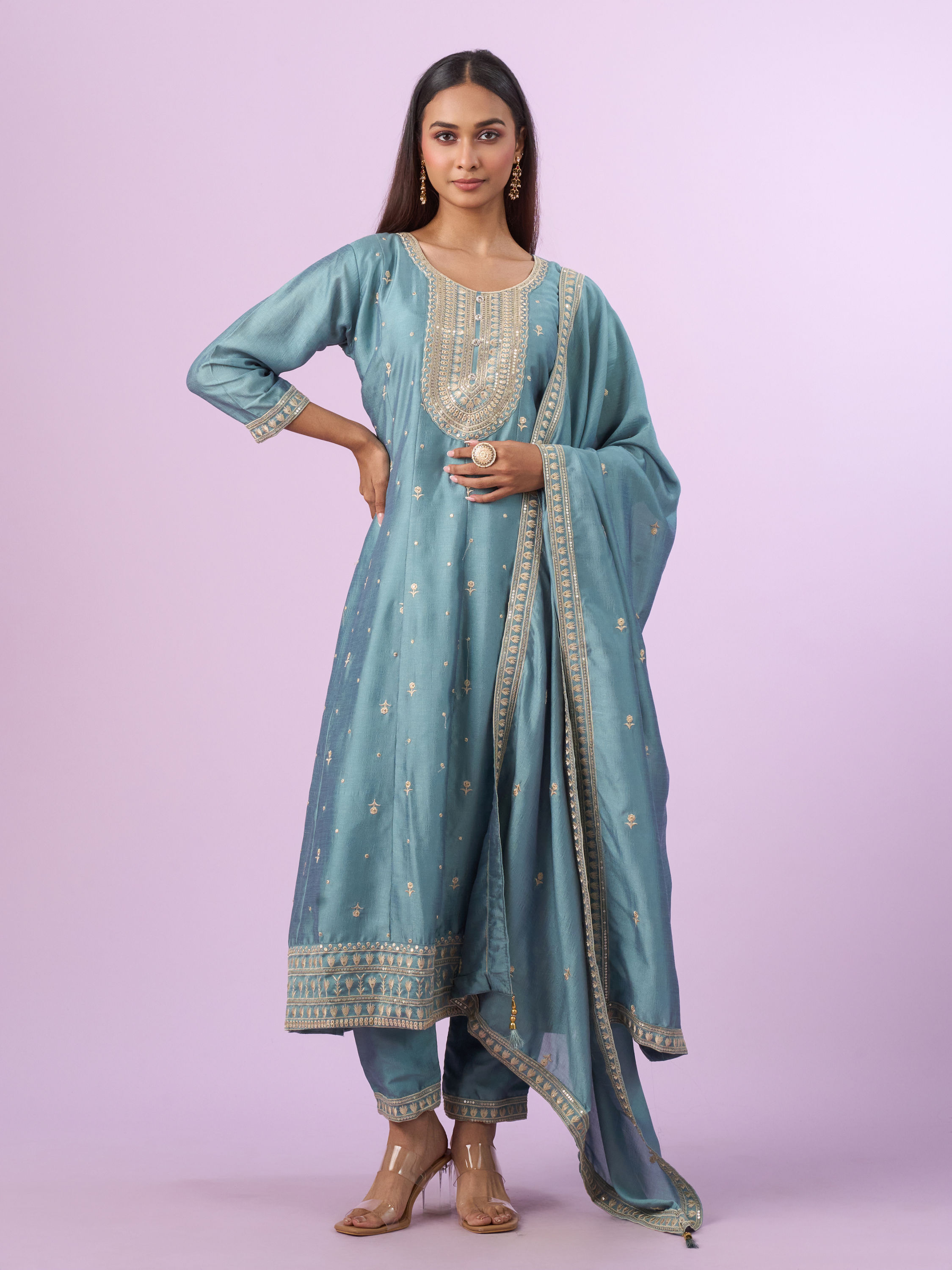 Mohey Women Light Blue Anarkali Suit
