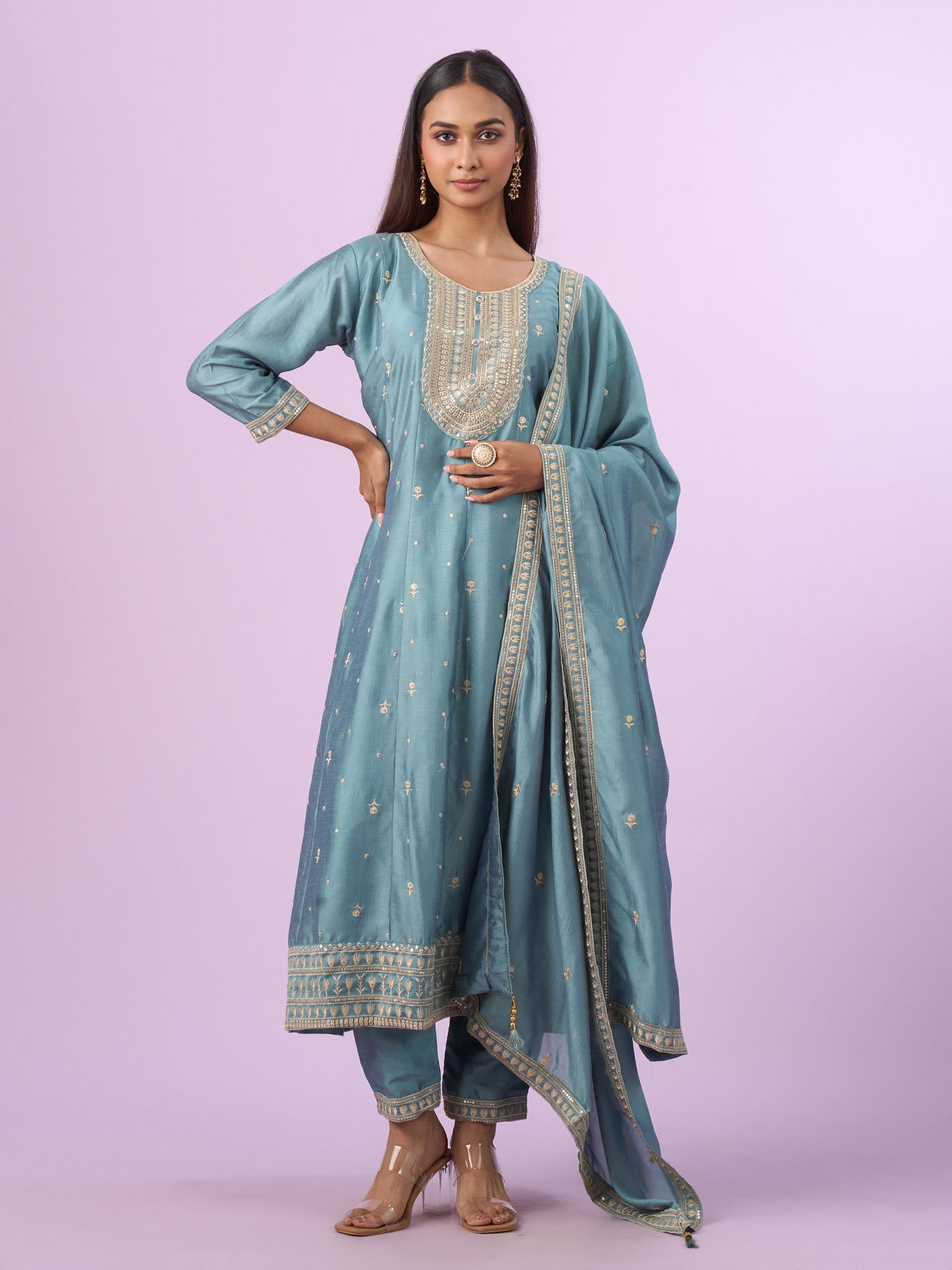 Mohey Women Light Blue Anarkali Suit
