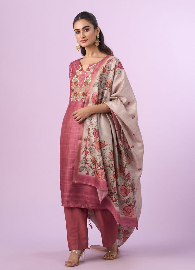 Mohey Women Dusty Pink Elegance Straight Suit