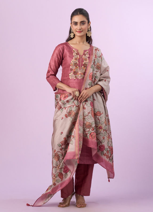 Mohey Women Dusty Pink Elegance Straight Suit