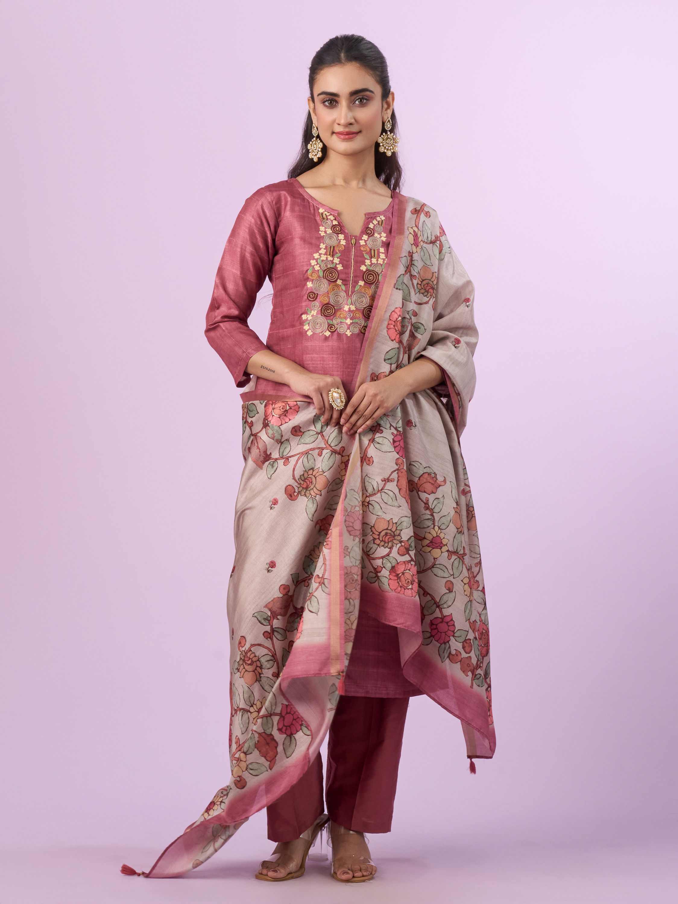 Mohey Women Dusty Pink Elegance Straight Suit