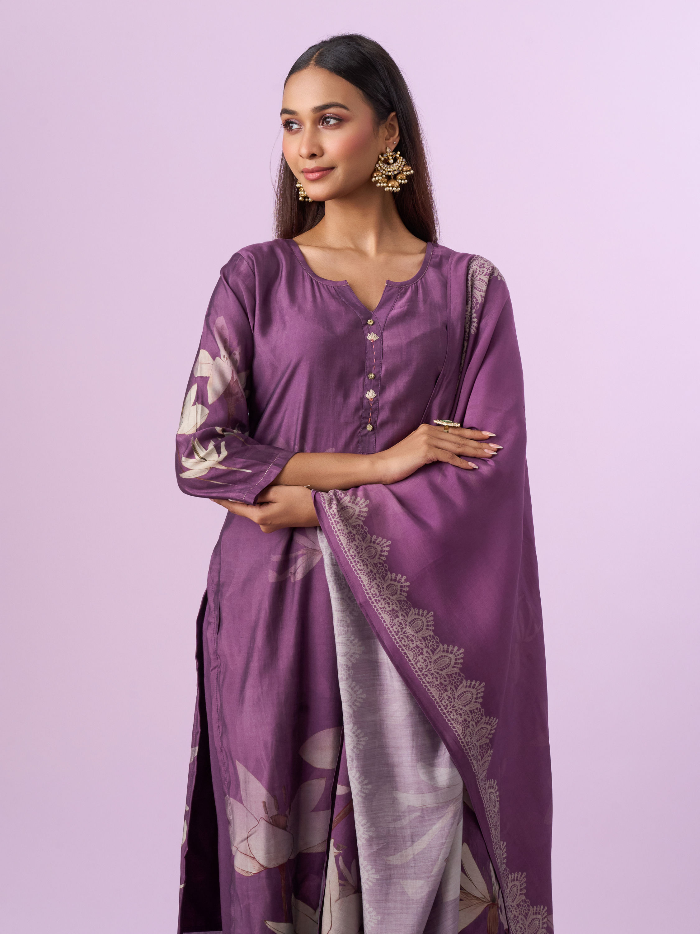 Mohey Women Purple Majesty Art Silk Straight Suit