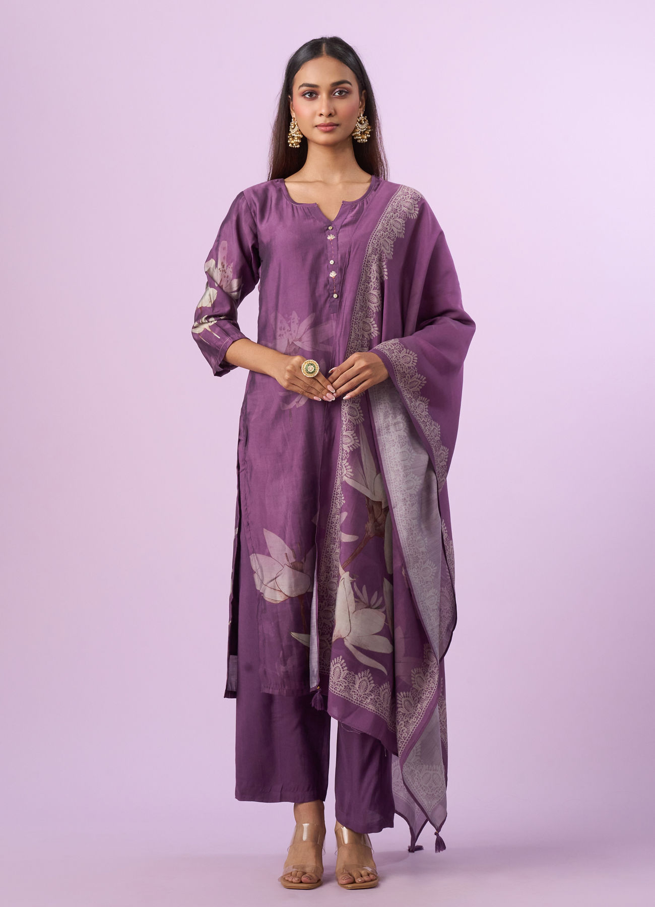 Mohey Women Purple Majesty Art Silk Straight Suit