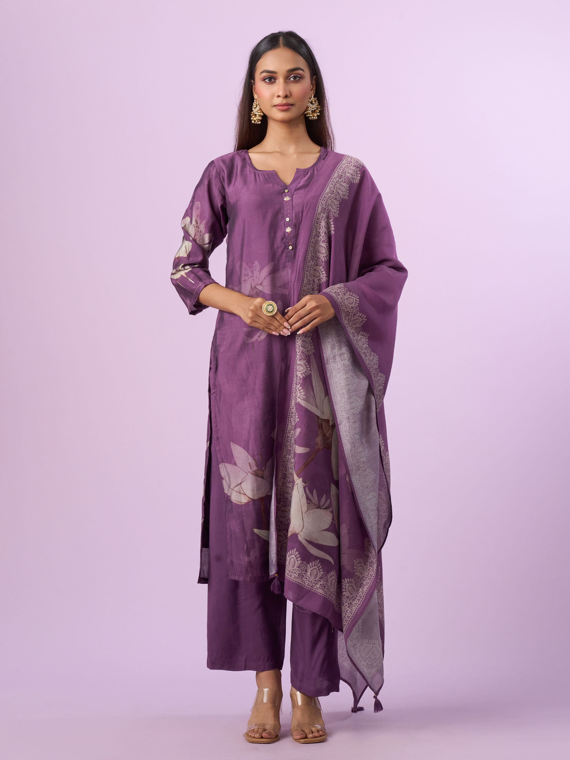 Mohey Women Purple Majesty Art Silk Straight Suit