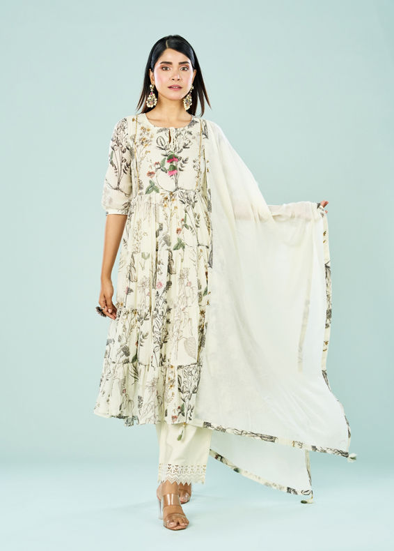 Mohey Women Elegant Cream Cotton Anarkali Suit