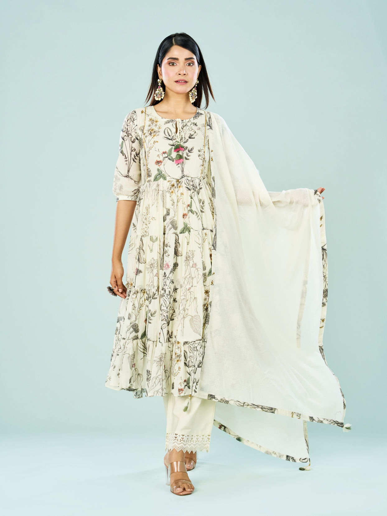 Mohey Women Elegant Cream Cotton Anarkali Suit