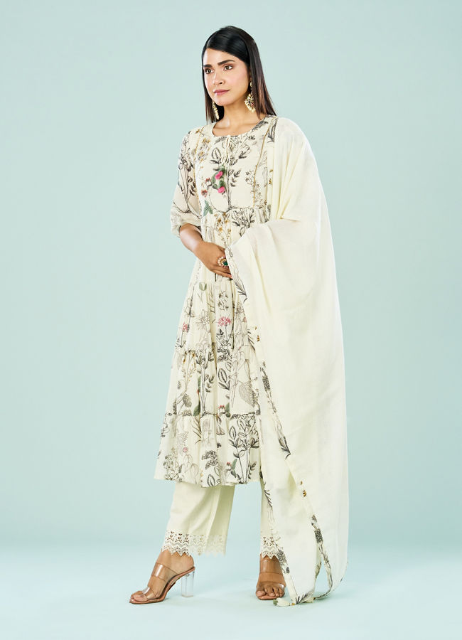 Mohey Women Elegant Cream Cotton Anarkali Suit