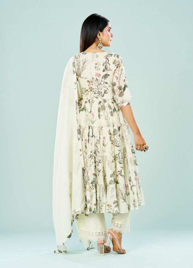 Mohey Women Elegant Cream Cotton Anarkali Suit