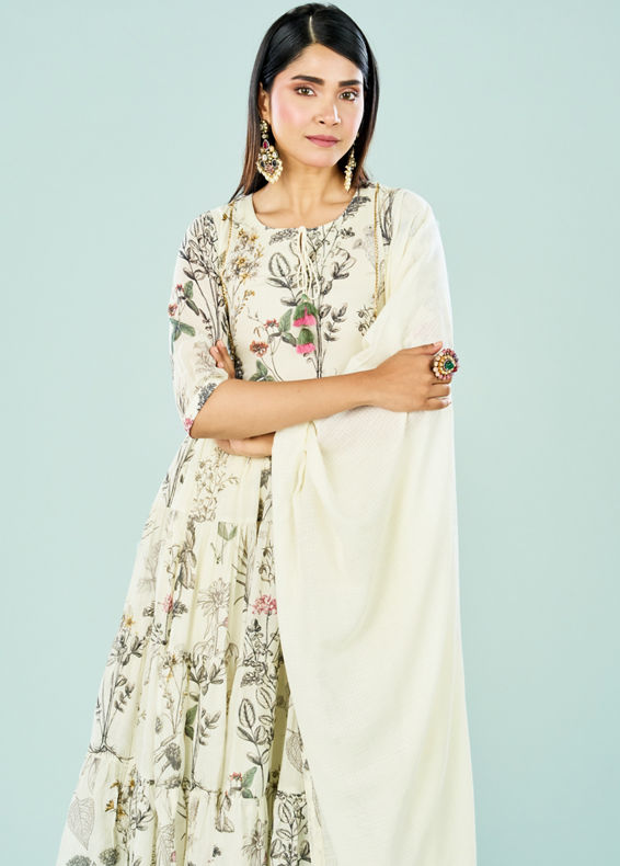 Mohey Women Elegant Cream Cotton Anarkali Suit
