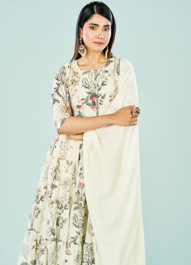 Mohey Women Elegant Cream Cotton Anarkali Suit