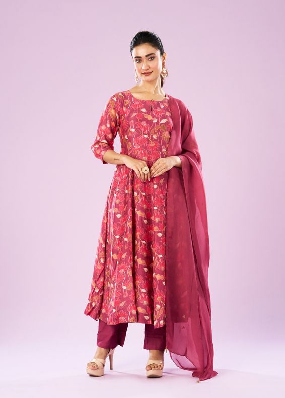 Mohey Women Pink Euphoria Art Silk Anarkali Suit