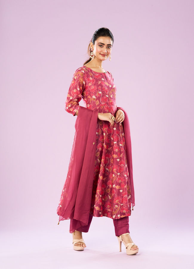 Mohey Women Pink Euphoria Art Silk Anarkali Suit