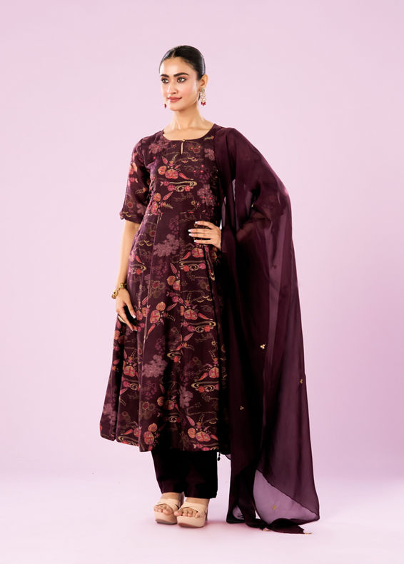 Mohey Women Wine Colored Elegance Anarkali Suit
