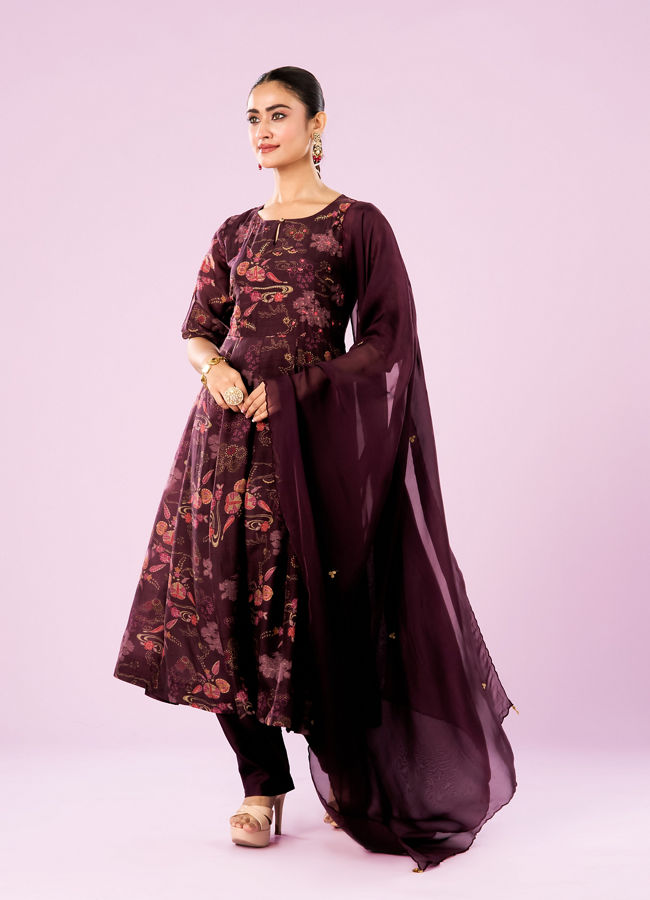 Mohey Women Wine Colored Elegance Anarkali Suit