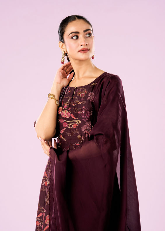 Mohey Women Wine Colored Elegance Anarkali Suit