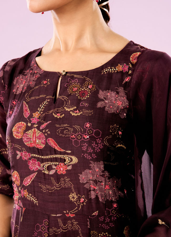 Mohey Women Wine Colored Elegance Anarkali Suit