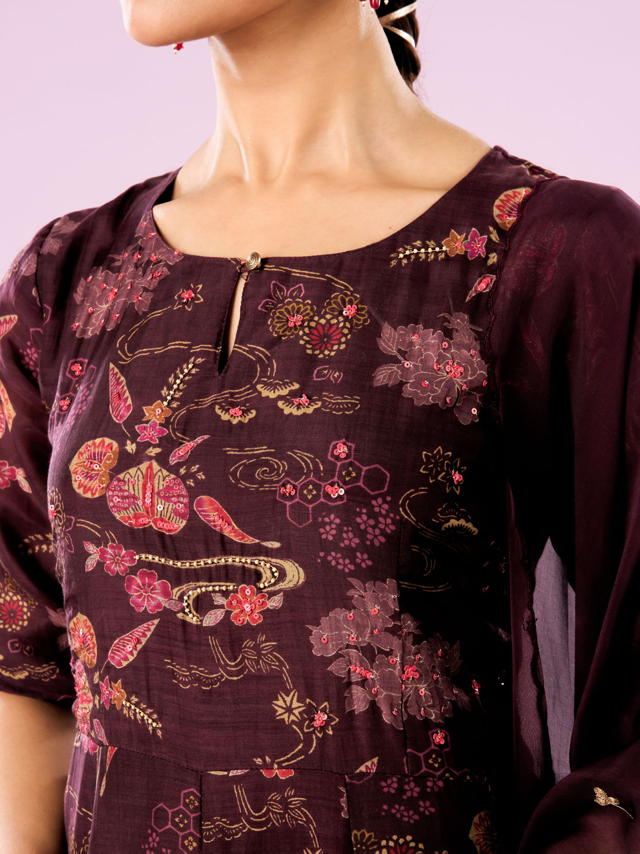 Mohey Women Wine Colored Elegance Anarkali Suit