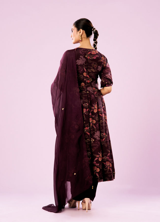 Mohey Women Wine Colored Elegance Anarkali Suit
