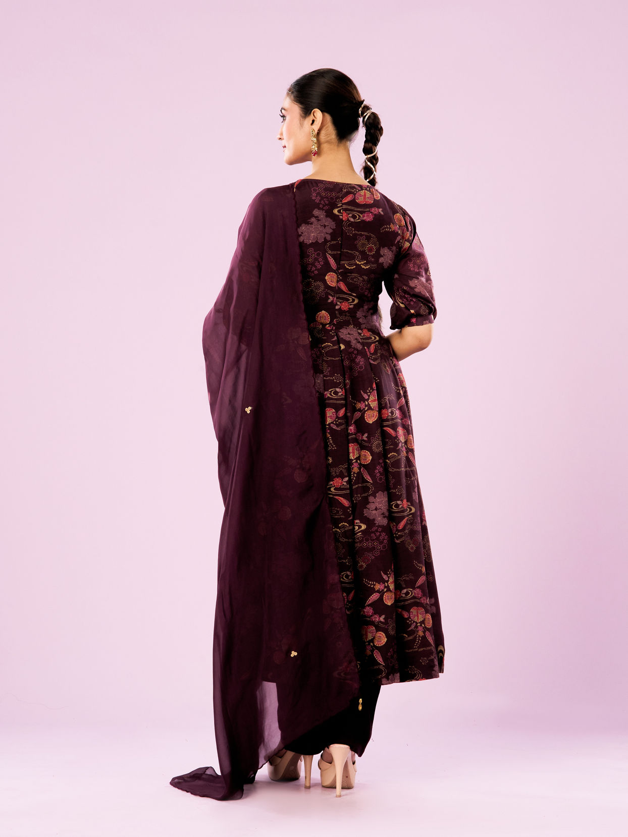 Mohey Women Wine Colored Elegance Anarkali Suit