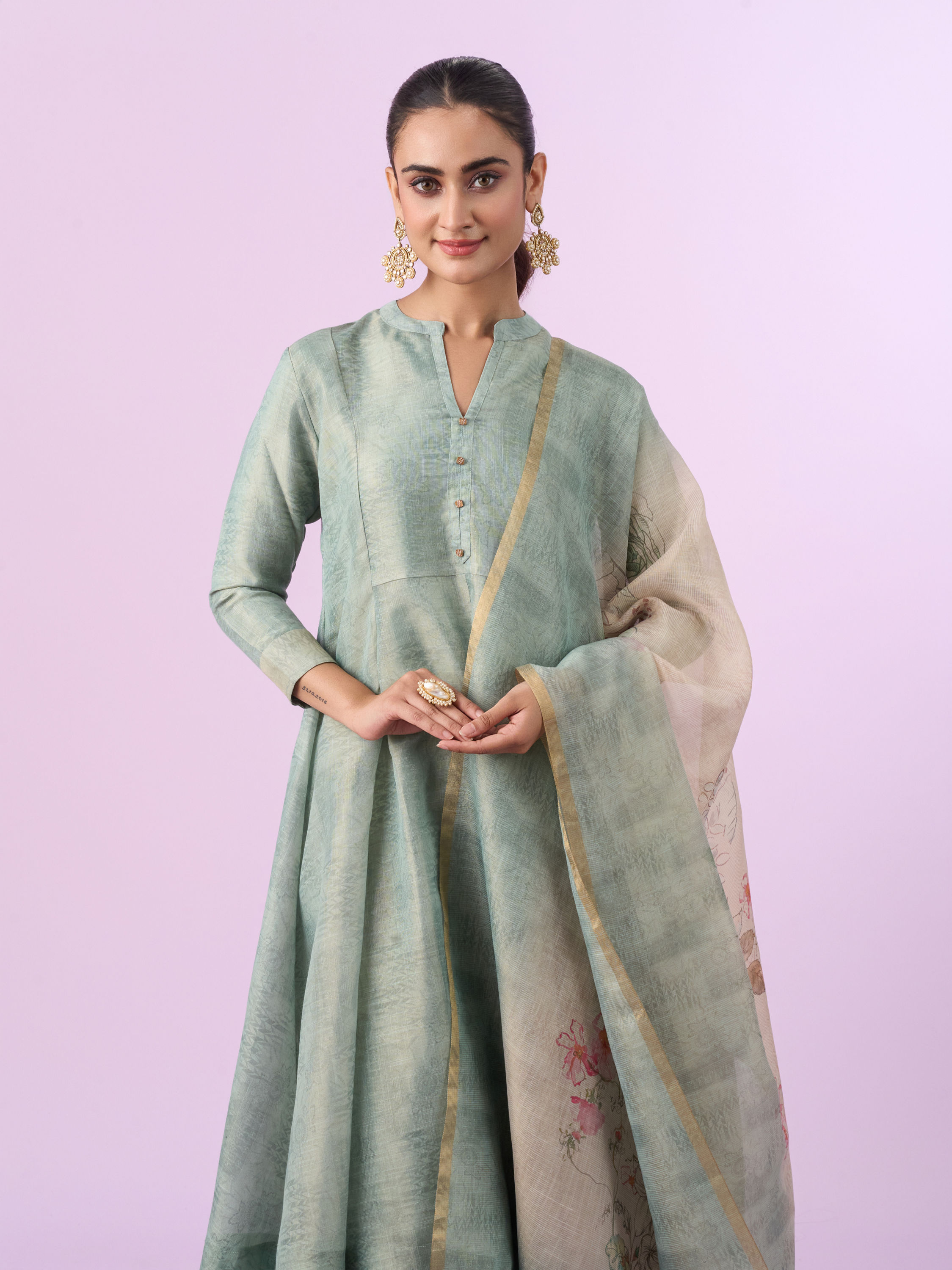 Mohey Women Sea Green Anarkali Set