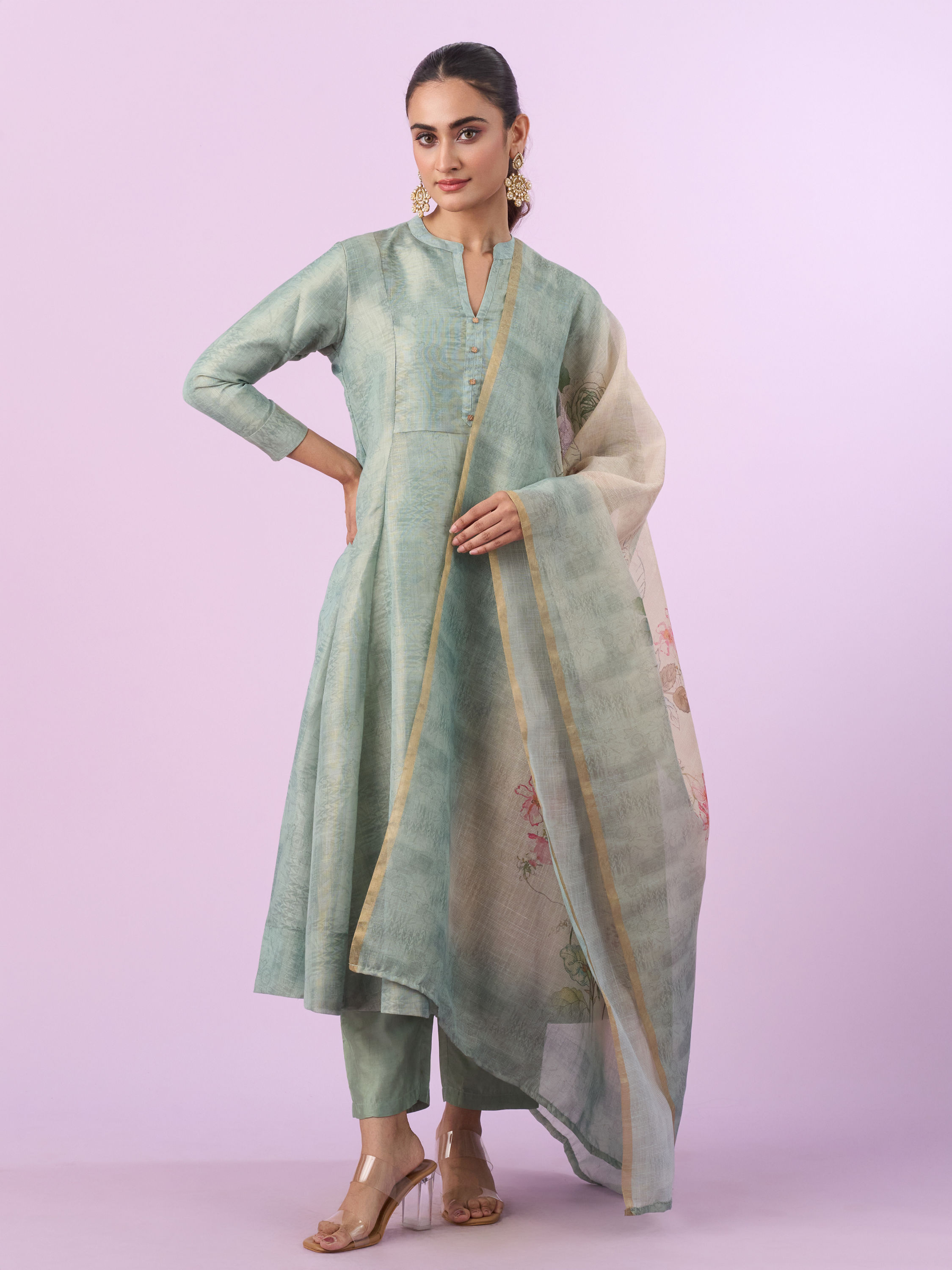Mohey Women Sea Green Anarkali Set