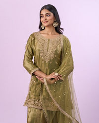 Mohey Women Elegant Green Chinon Palazzo Suit