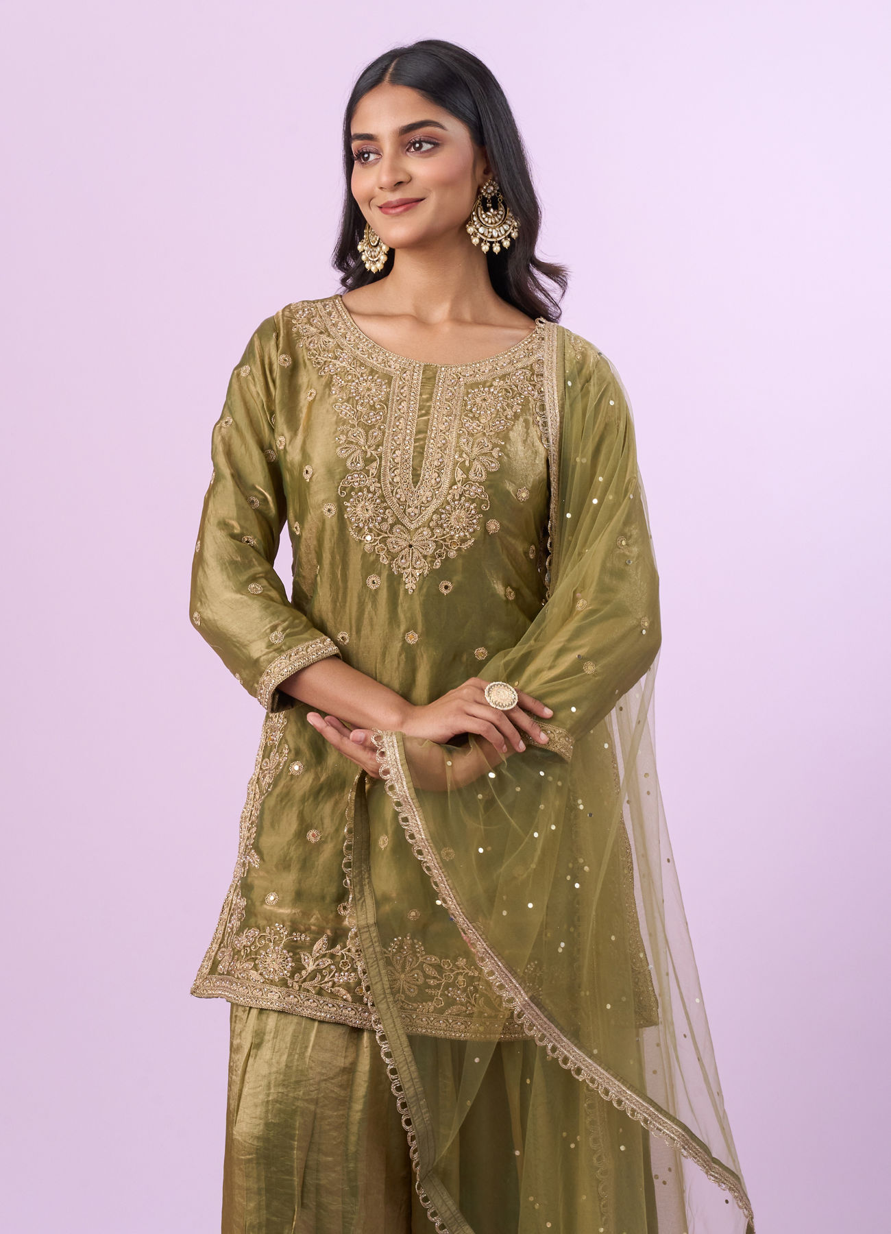 Mohey Women Elegant Green Chinon Palazzo Suit