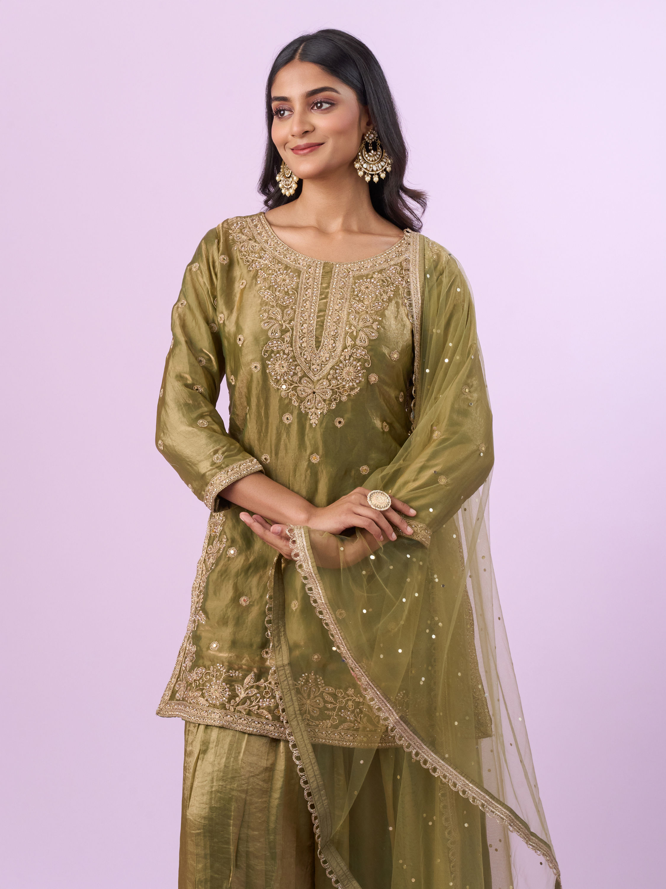 Mohey Women Elegant Green Chinon Palazzo Suit