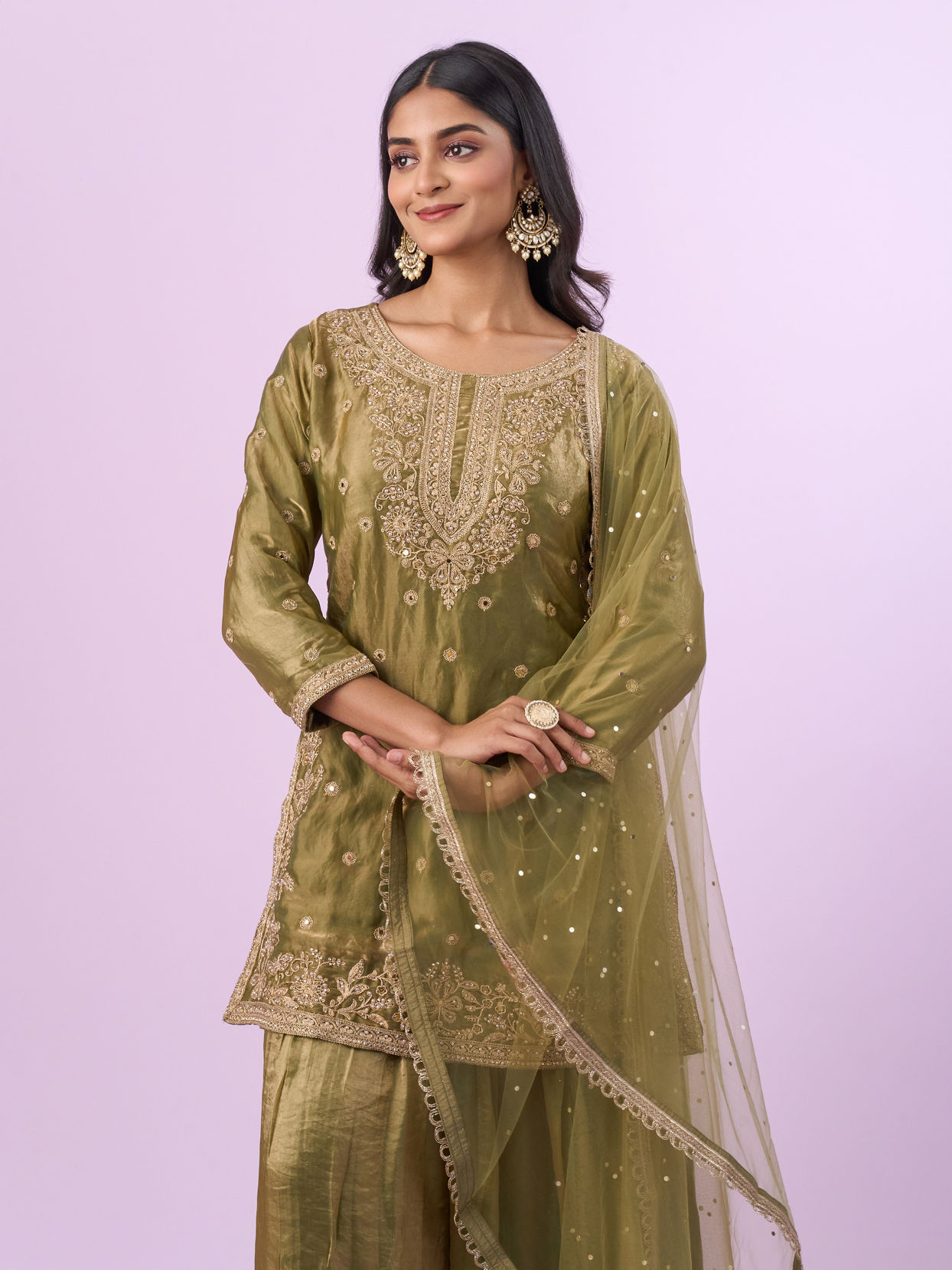 Mohey Women Elegant Green Chinon Palazzo Suit