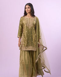 Mohey Women Elegant Green Chinon Palazzo Suit