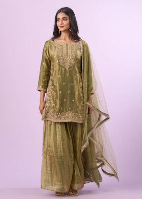 Mohey Women Elegant Green Chinon Palazzo Suit