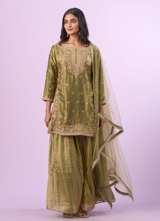 Mohey Women Elegant Green Chinon Palazzo Suit