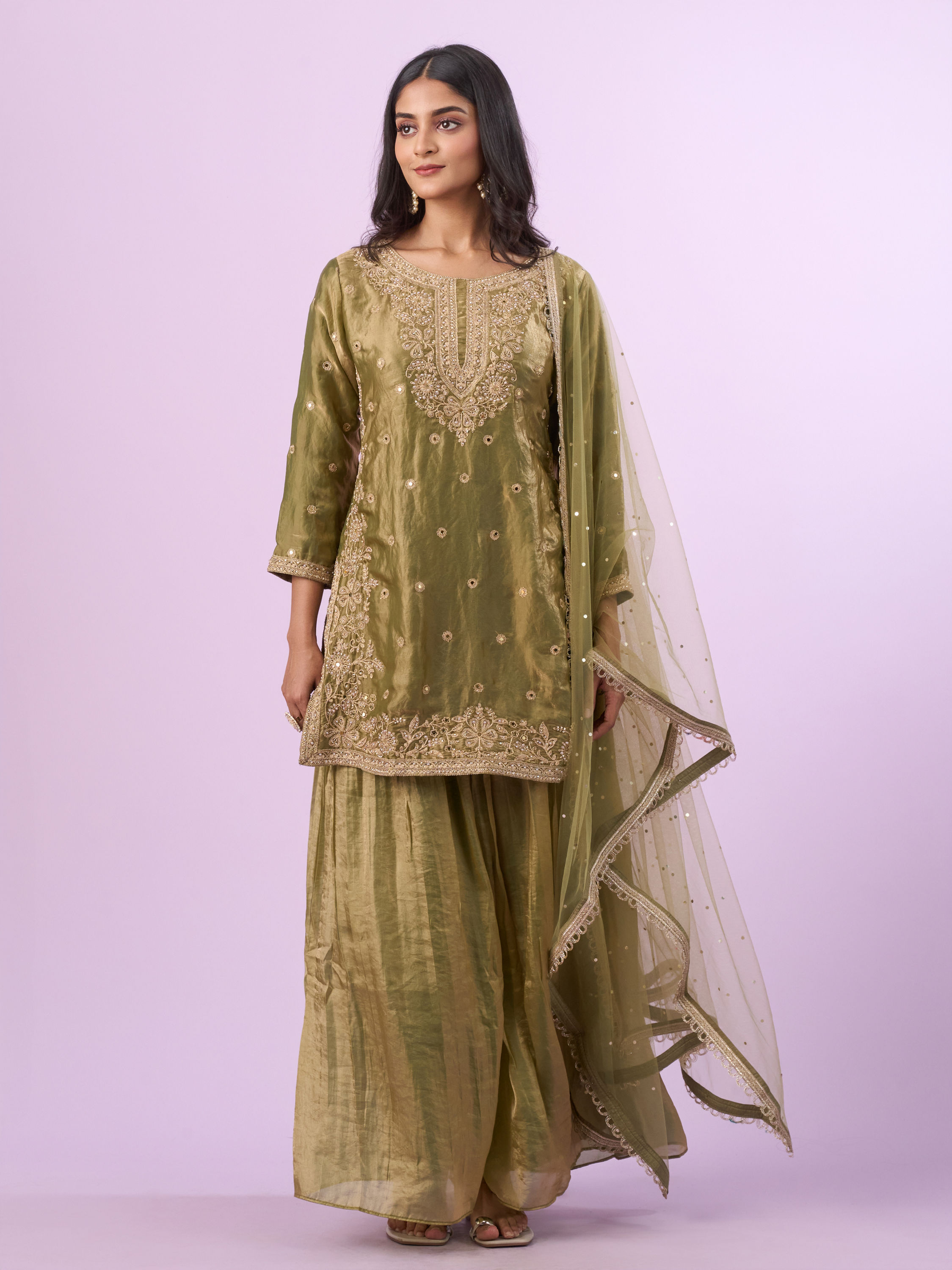 Mohey Women Elegant Green Chinon Palazzo Suit