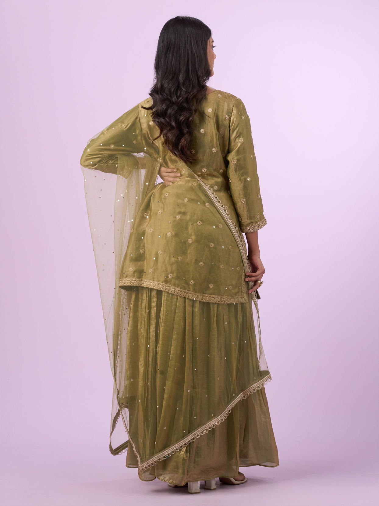 Mohey Women Elegant Green Chinon Palazzo Suit