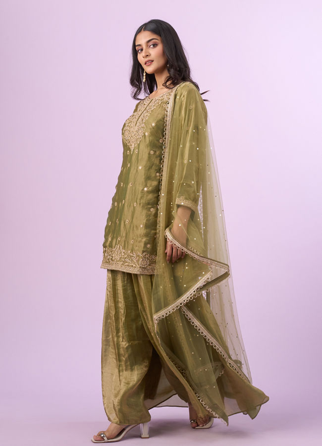 Mohey Women Elegant Green Chinon Palazzo Suit