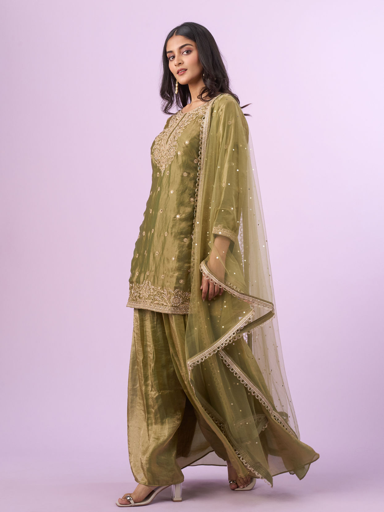 Mohey Women Elegant Green Chinon Palazzo Suit