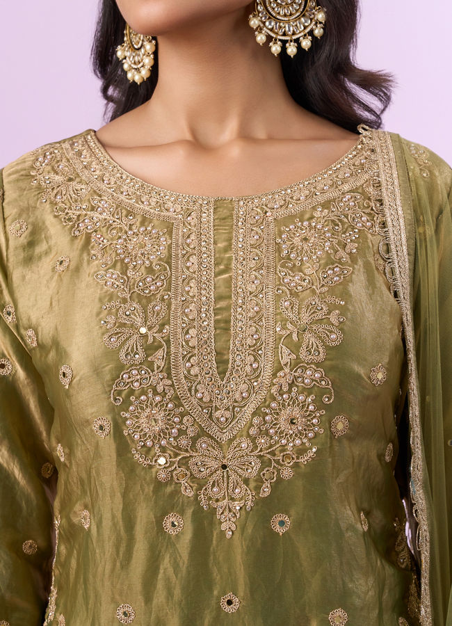 Mohey Women Elegant Green Chinon Palazzo Suit