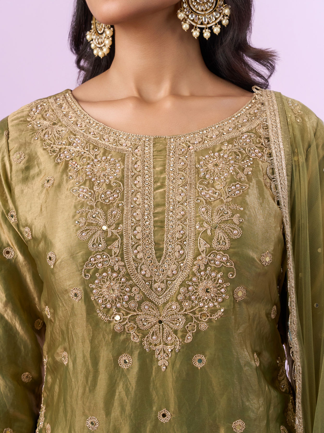 Mohey Women Elegant Green Chinon Palazzo Suit