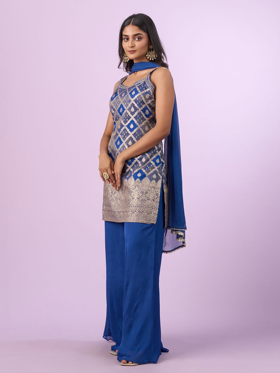 Mohey Women Indigo Blue Georgette Palazzo Suit