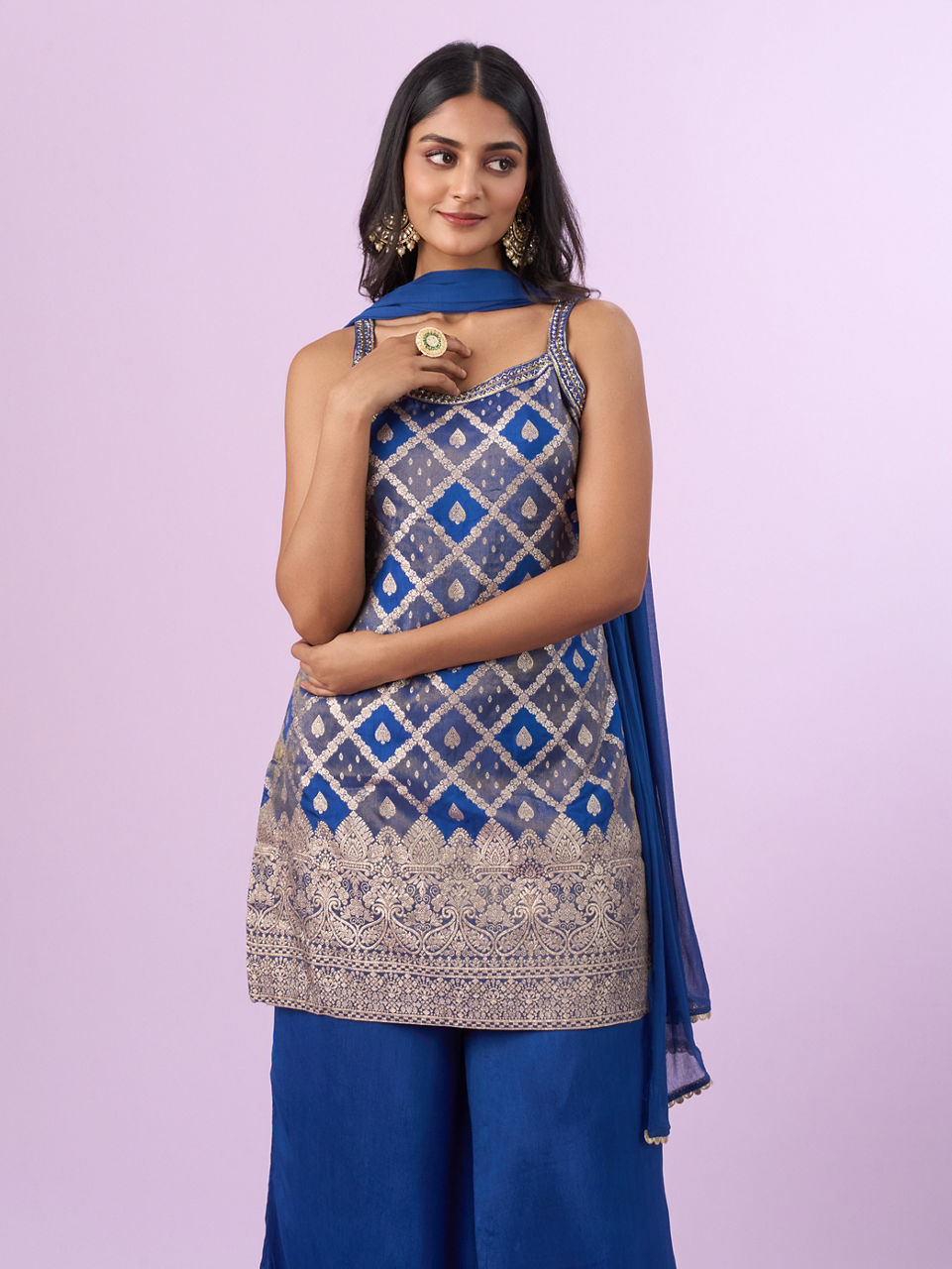 Mohey Women Indigo Blue Georgette Palazzo Suit