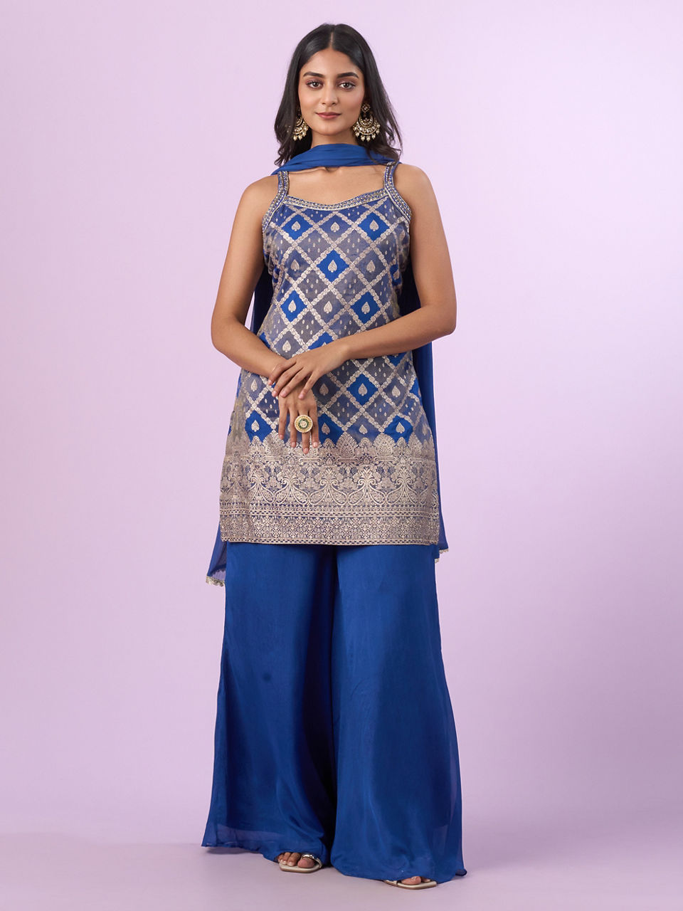 Mohey Women Indigo Blue Georgette Palazzo Suit