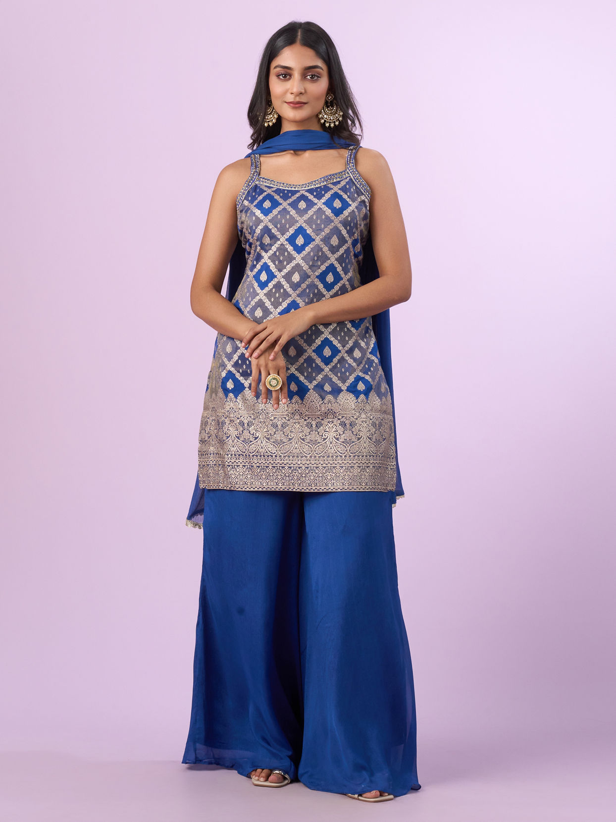 Mohey Women Indigo Blue Georgette Palazzo Suit