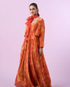 Mohey Women Orange Chinon Gown Jacket Dupatta Indo Western