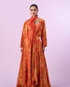 Orange Chinon Gown Jacket Dupatta Indo Western