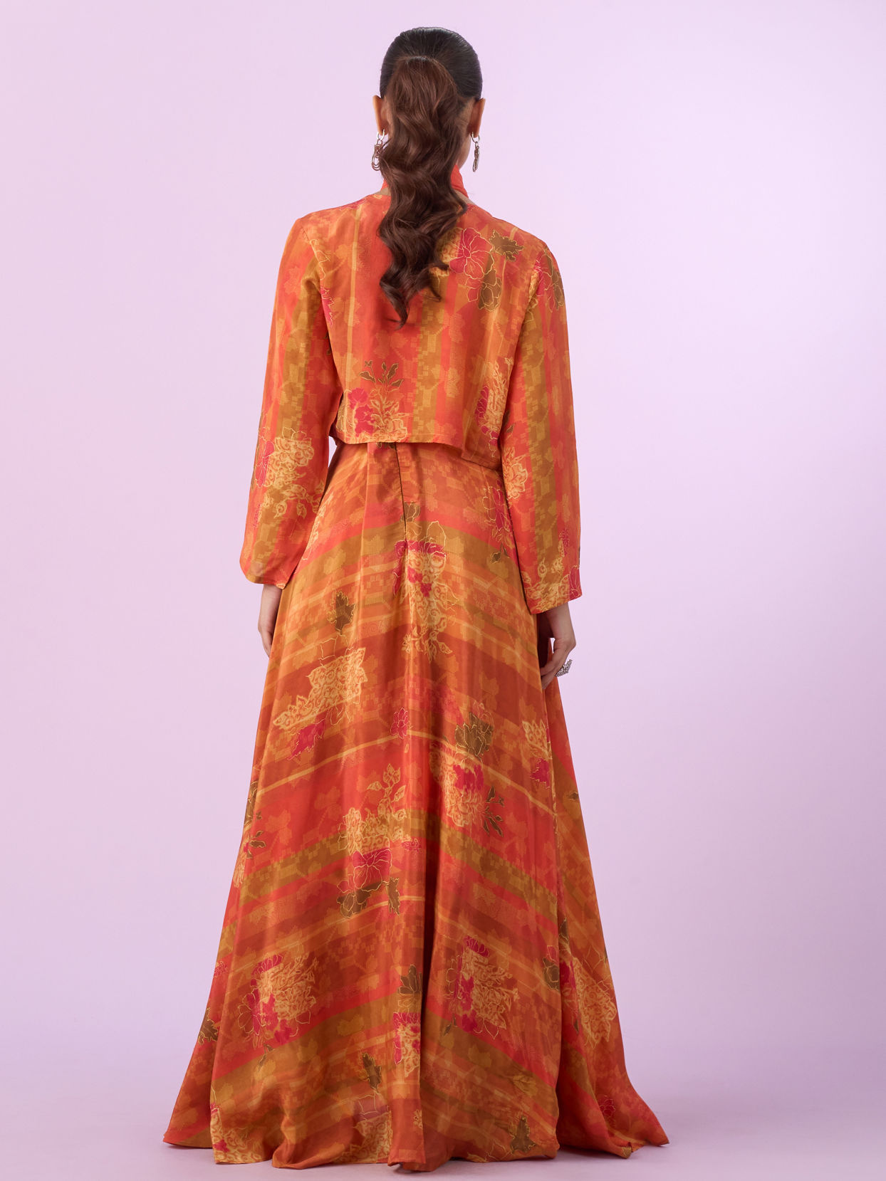 Mohey Women Orange Chinon Gown Jacket Dupatta Indo Western